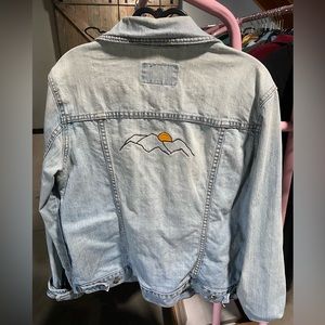 Embroidered Jean Jacket with Sunset Mountain